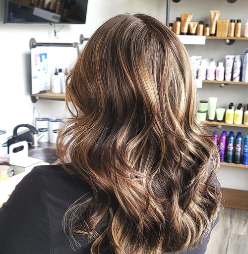 Warm brunette with fine caramel highlights