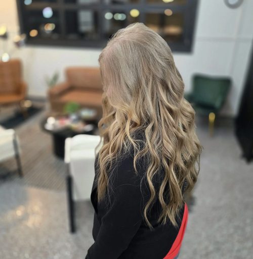 Icy blonde extensions blended to the ends